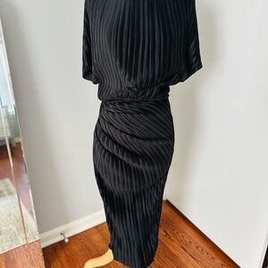 MARBLE Black Sheath Midi Dress with Bateau Neckline